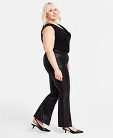 Bar Iii Trendy Plus Coated Split-Front Flared-Leg Pants, Created for Macy's