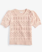 On 34th Women's Pointelle-Knit Short-Sleeve Sweater, Created for Macy's