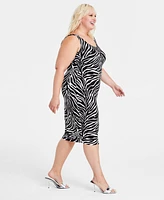 Bar Iii Trendy Plus Zebra-Print Bodycon Midi Dress, Created for Macy's