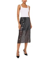 1.state Women's Side-Zip Sequin Midi Skirt