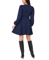 1.state Women's Long-Puff-Sleeve V-Neck Mini Dress