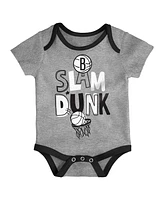 Outerstuff Baby Boys and Girls Black/White/Gray Brooklyn Nets Slam Dunk 3-Piece Bodysuit Set