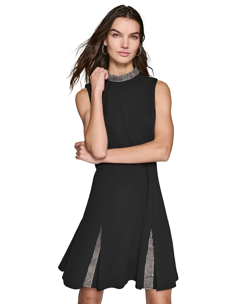 Karl Lagerfeld Paris Women's Rhinestone-Trim Pleated Dress