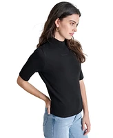 Dkny Jeans Women's Stud Logo Mock Neck Elbow-Sleeve Sweater