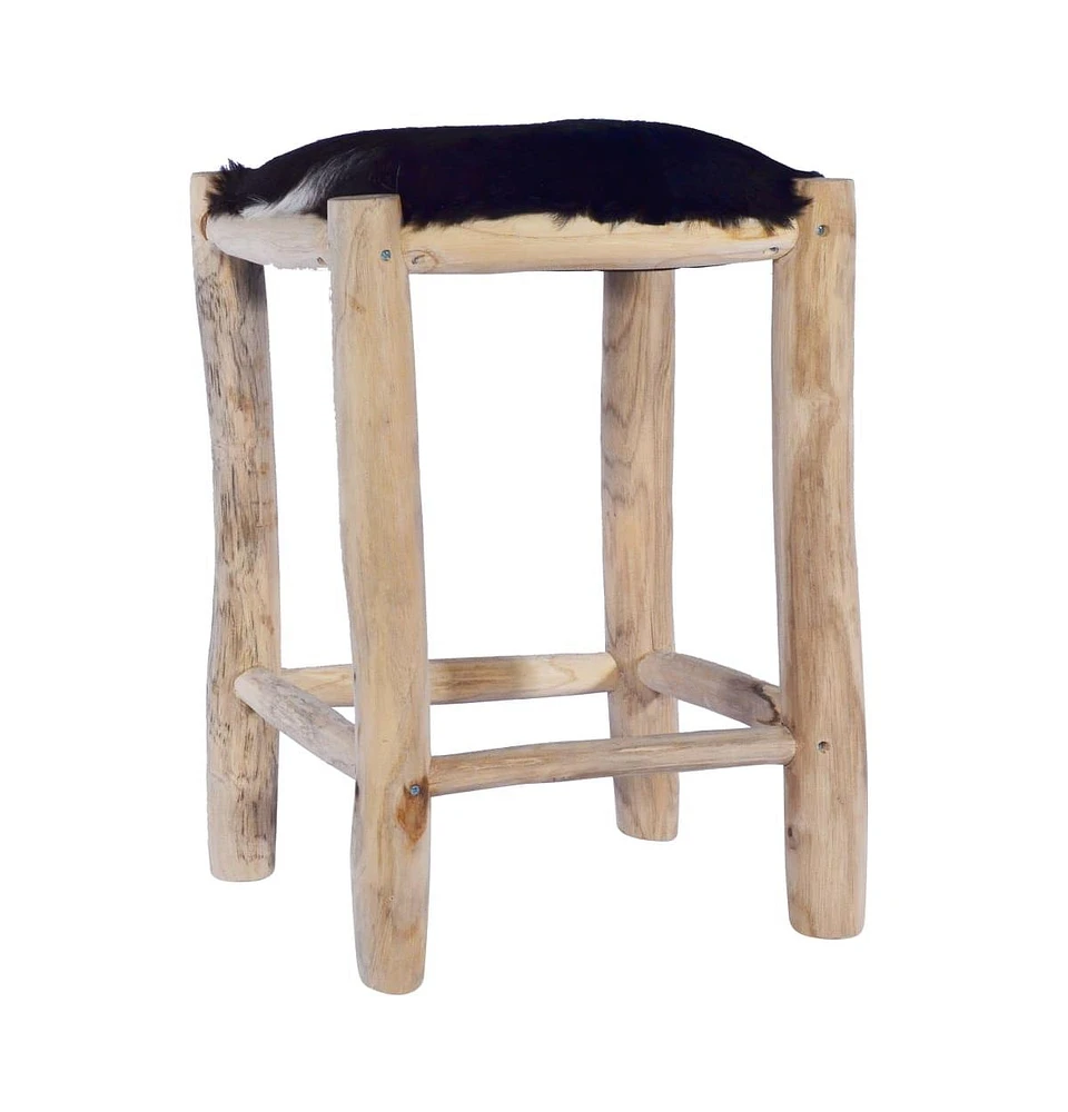 vidaXL Bar Stool Real Goat Leather and Solid Teak Wood