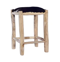 vidaXL Bar Stool Real Goat Leather and Solid Teak Wood