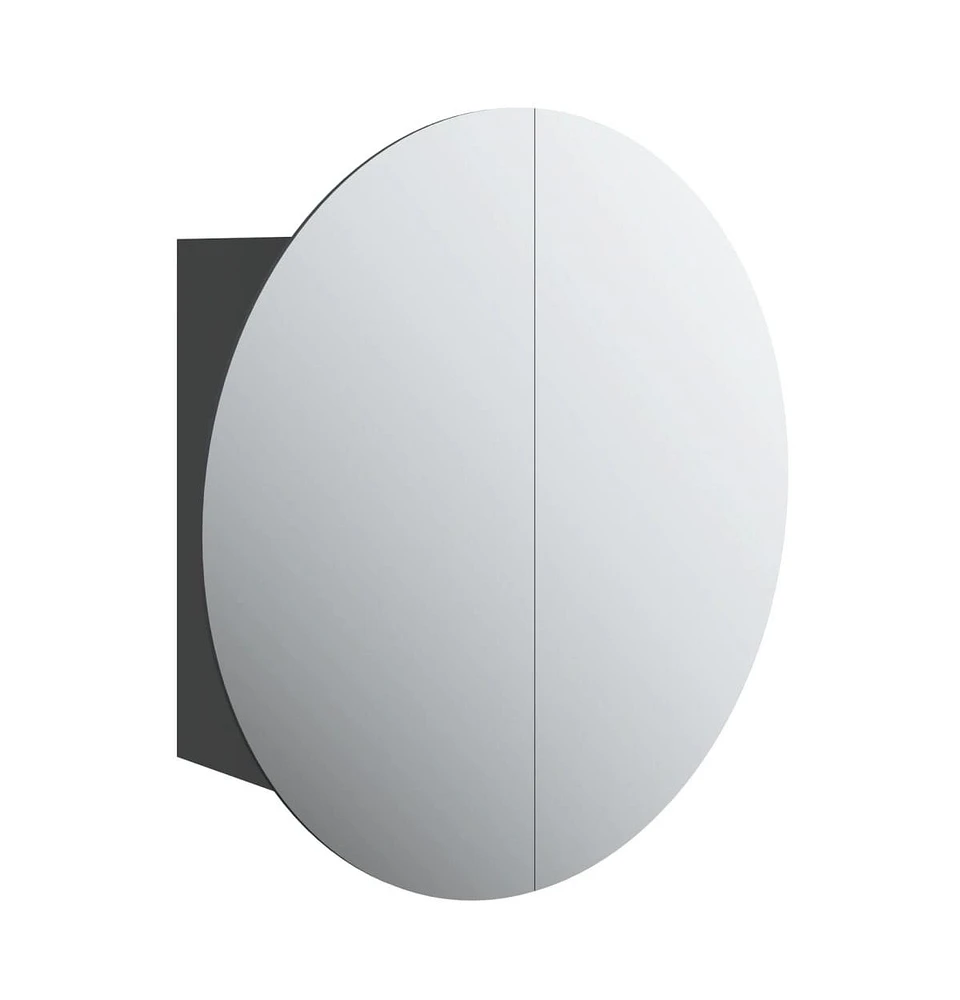 vidaXL Bathroom Cabinet with Round Mirror&Led Black 15.7"x15.7"x6.9"