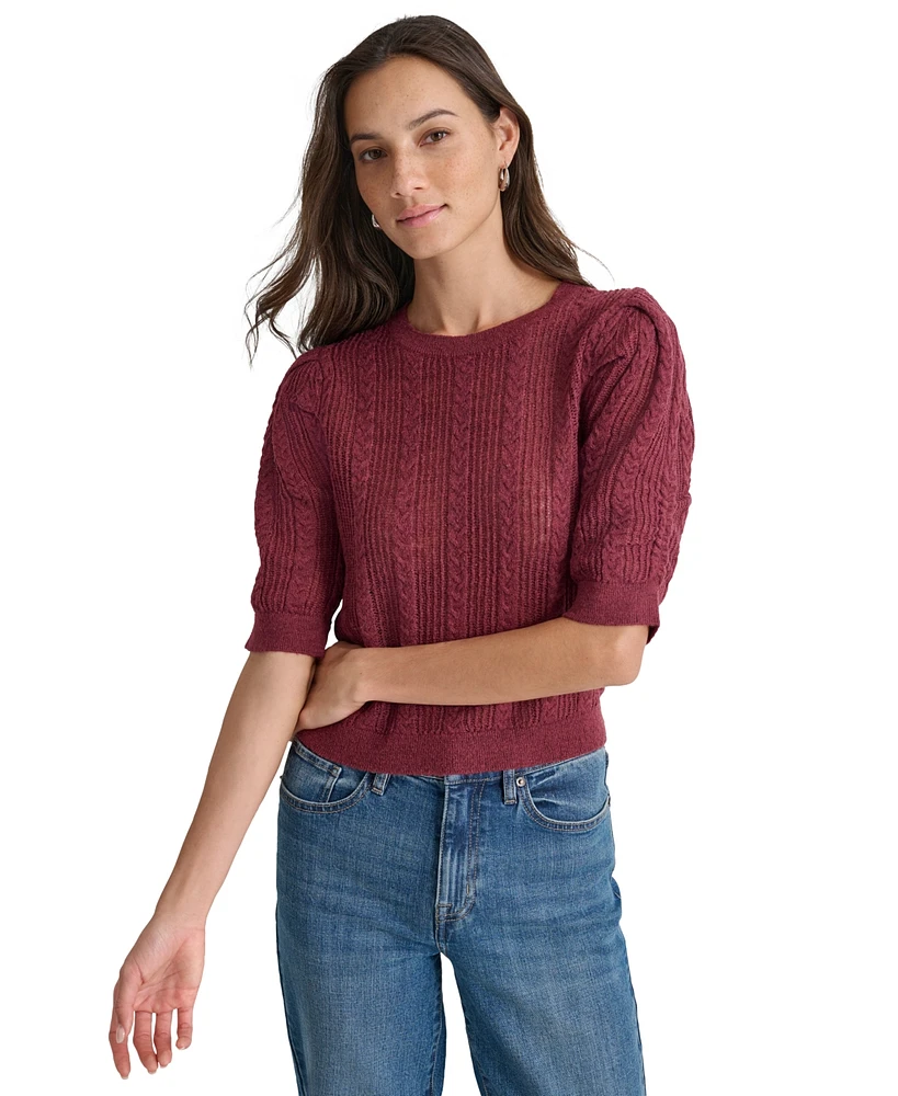 Dkny Jeans Women's Mixed Stitch Puff-Sleeve Sweater