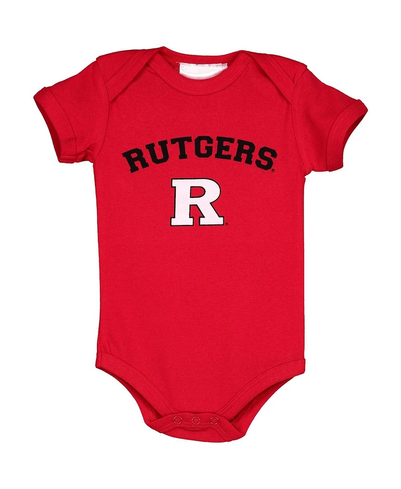 Two Feet Ahead Baby Boys and Girls Scarlet Rutgers Scarlet Knights Arch Logo Bodysuit