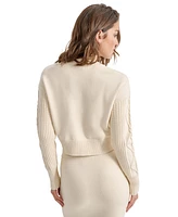 Dkny Jeans Women's Cropped Cable Knit Long-Sleeve Sweater