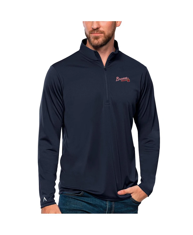 Antigua Men's Navy Atlanta Braves Tribute Quarter-Zip Pullover Top