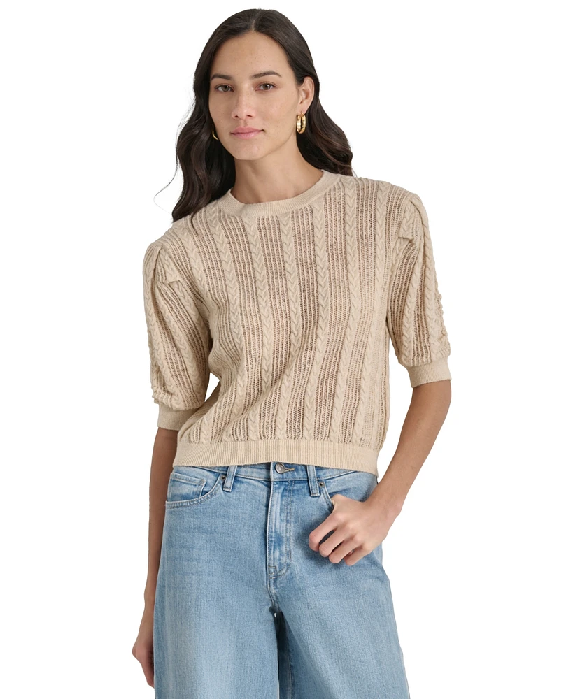 Dkny Jeans Women's Mixed Stitch Puff-Sleeve Sweater