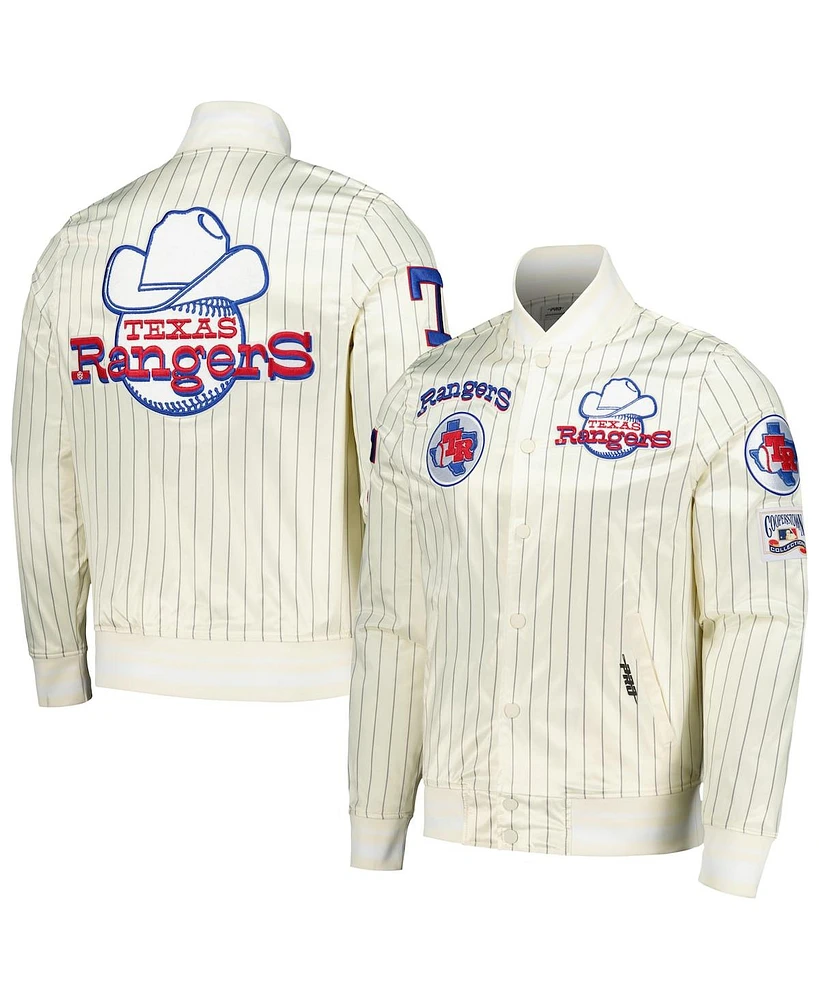 Pro Standard Men's Cream Texas Rangers Cooperstown Collection Pinstripe Retro Classic Satin Full-Snap Jacket