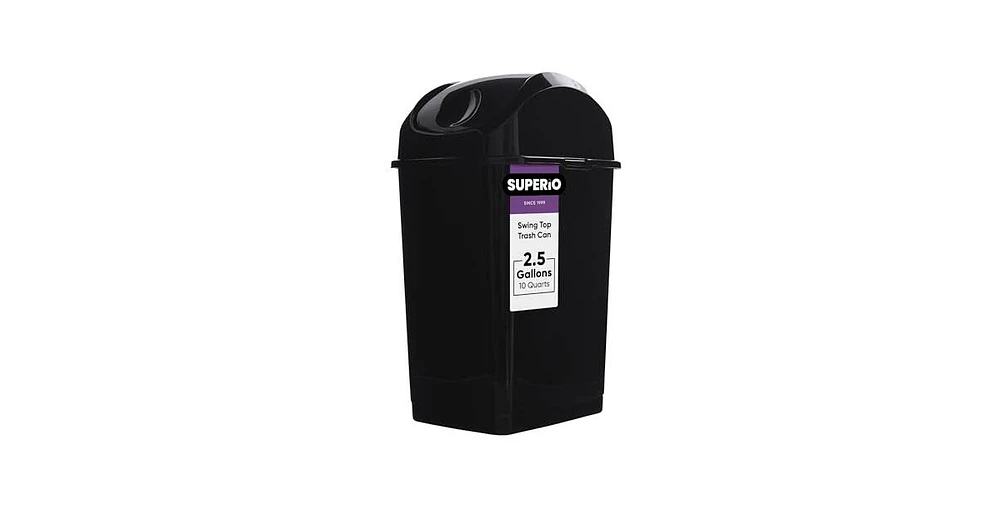 Superio Small 2.5 Gallon Plastic Trash Can with Swing Top Lid