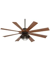 Possini Euro Design 60" Defender Industrial Rustic Farmhouse Indoor Outdoor Ceiling Fan with Dimmable Led Light Remote Control Oil Rubbed Bronze Cage