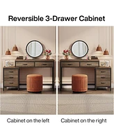 Tribesigns Computer Desk with 5 Drawers, Home Office Desks with Reversible Drawer Cabinet Printer Stand, Industrial Pc Desk with Storage, Grey Study W