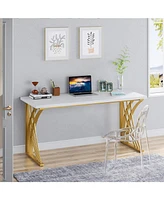 Tribesigns 55 Large Modern Computer Desk, White & Gold Luxury Laptop Pc Student Table, Makeup Vanity Table with Thick Frame & Strong Legs, Sturdy Writ