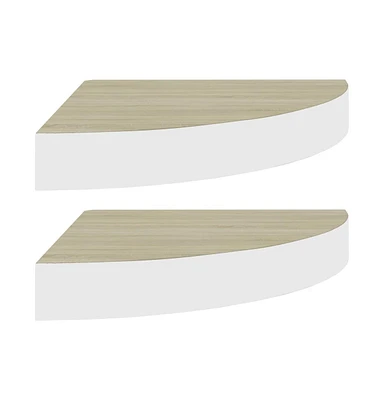 vidaXL Wall Corner Shelves pcs Oak and White 13.7"x13.7"x1.4" Mdf