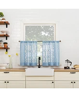 No. 918 Tina Geometric Clipped Semi-Sheer Rod Pocket Kitchen Curtain Valance and Tiers Set of 3, 54" x 36"