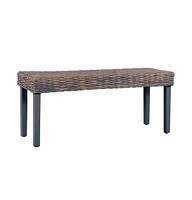 vidaXL Bench 43.3" Natural Kubu Rattan and Solid Mango Wood