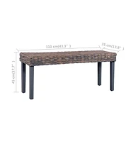 vidaXL Bench 43.3" Natural Kubu Rattan and Solid Mango Wood