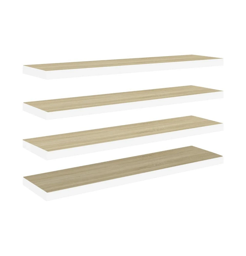 vidaXL Floating Wall Shelves 4 pcs Oak and White 35.4"x9.3"x1.5" Mdf