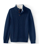 Lands' End Boys Cable Button Mock Neck Sweater