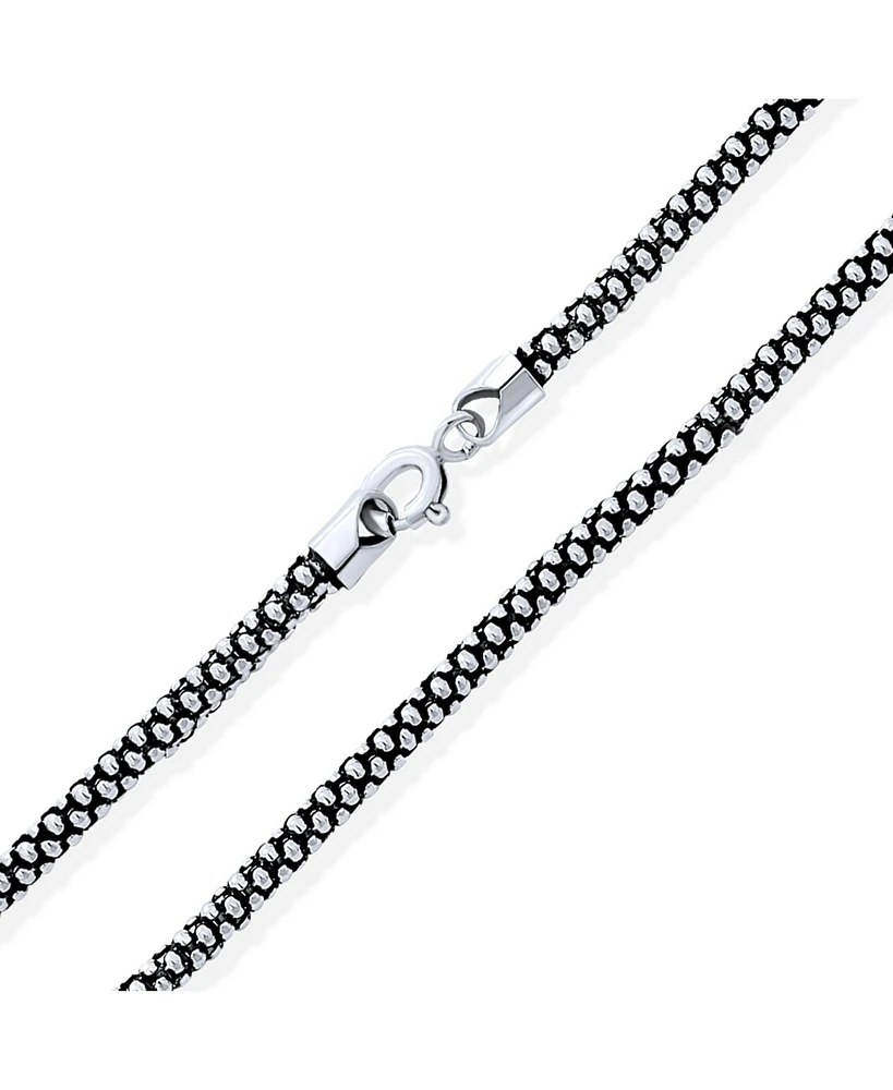 Bling Jewelry Bali Style Thin Sterling Silver Coreana Black Popcorn Chain Necklace and Women 3MM Inch