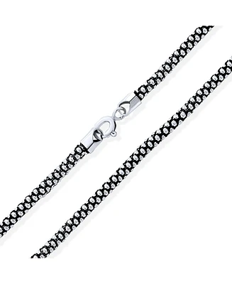 Bling Jewelry Bali Style Thin Sterling Silver Coreana Black Popcorn Chain Necklace and Women 3MM Inch