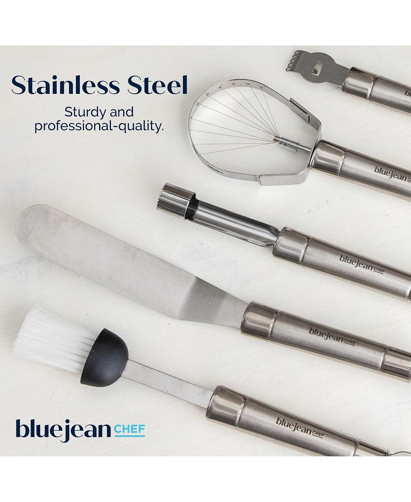 Blue Jean Chef 8-Piece Kitchen Tool and Gadget Set, Stainless-Steel Kitchen Tools with Storage Pouch, Dishwasher Safe