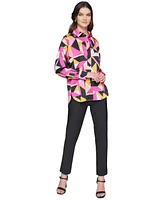 Karl Lagerfeld Paris Women's Oversized Printed Button-Down Top, Regular & Petite