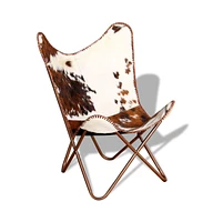 vidaXL Butterfly Chair Brown and White Real Cowhide Leather