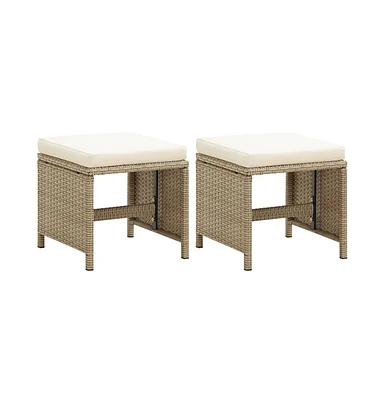 vidaXL Patio Stools 2 pcs with Cushions Poly Rattan Beige