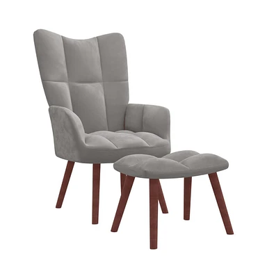 vidaXL Relaxing Chair with a Stool Light Gray Velvet