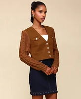 Avec Les Filles Women's Cropped Cable-Knit-Sleeve Jacket