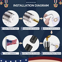 Yescom Ez Go 30ft Telescopic Flag Pole Kit Upgrade Rotating Lock for Outside Inground with 3x5' Us Flag Ball Top Black