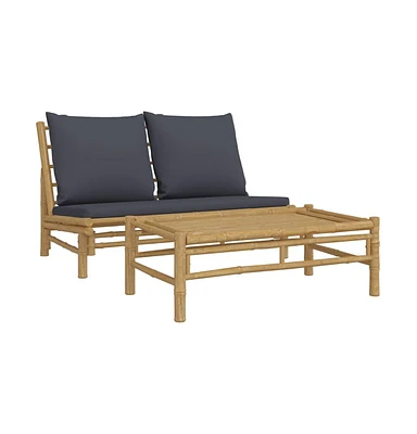 vidaXL 2 Piece Patio Lounge Set with Dark Gray Cushions Bamboo