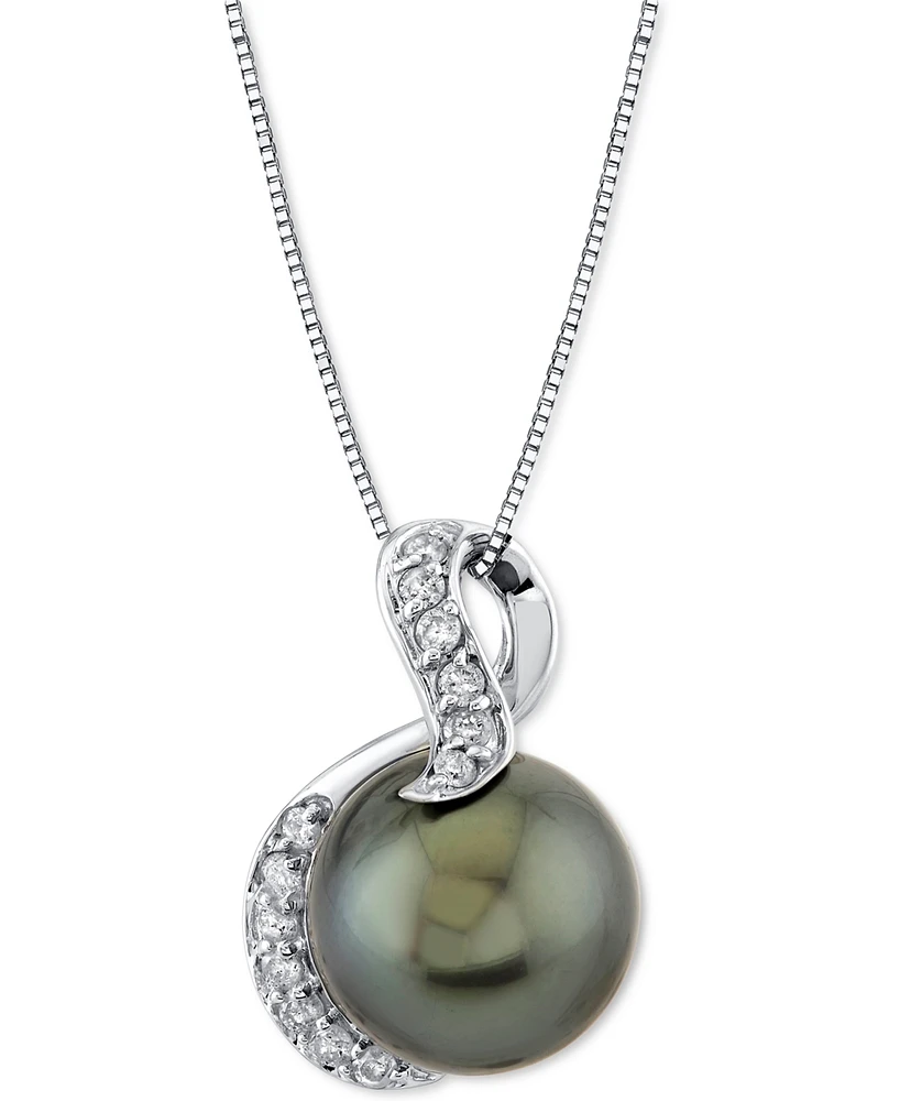 Cultured Tahitian Pearl (13mm) & Diamond (1/3 ct. t.w.) 18" Pendant Necklace in 14k White Gold