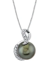 Cultured Tahitian Pearl (13mm) & Diamond (1/3 ct. t.w.) 18" Pendant Necklace in 14k White Gold