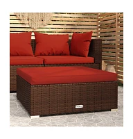vidaXL Patio Footrest with Cushion Brown 27.6"x27.6"x11.8" Poly Rattan