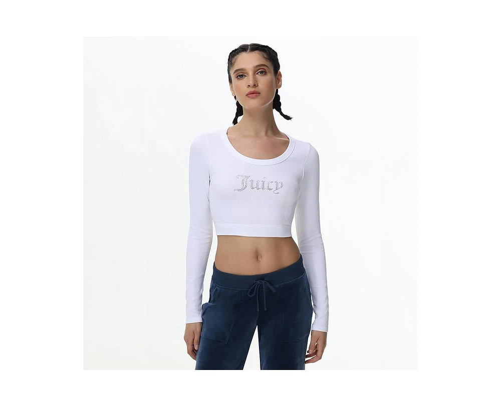 Juicy Couture Women's Cropped Long Sleeve Baby Tee