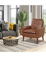 Sugift Modern Pu Leather Accent Chair with Solid Wood Legs-Brown