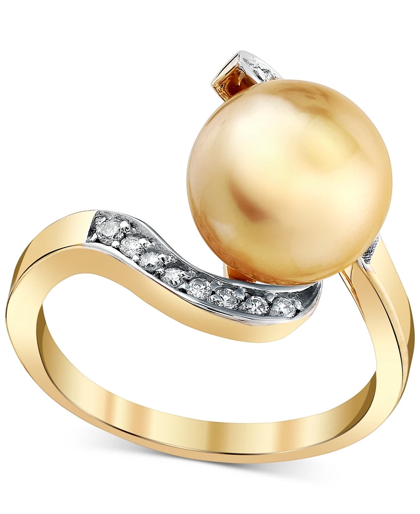 Cultured Golden South Sea Pearl (10mm) & Diamond (1/6 ct. t.w.) Swirl Ring in 14k Gold