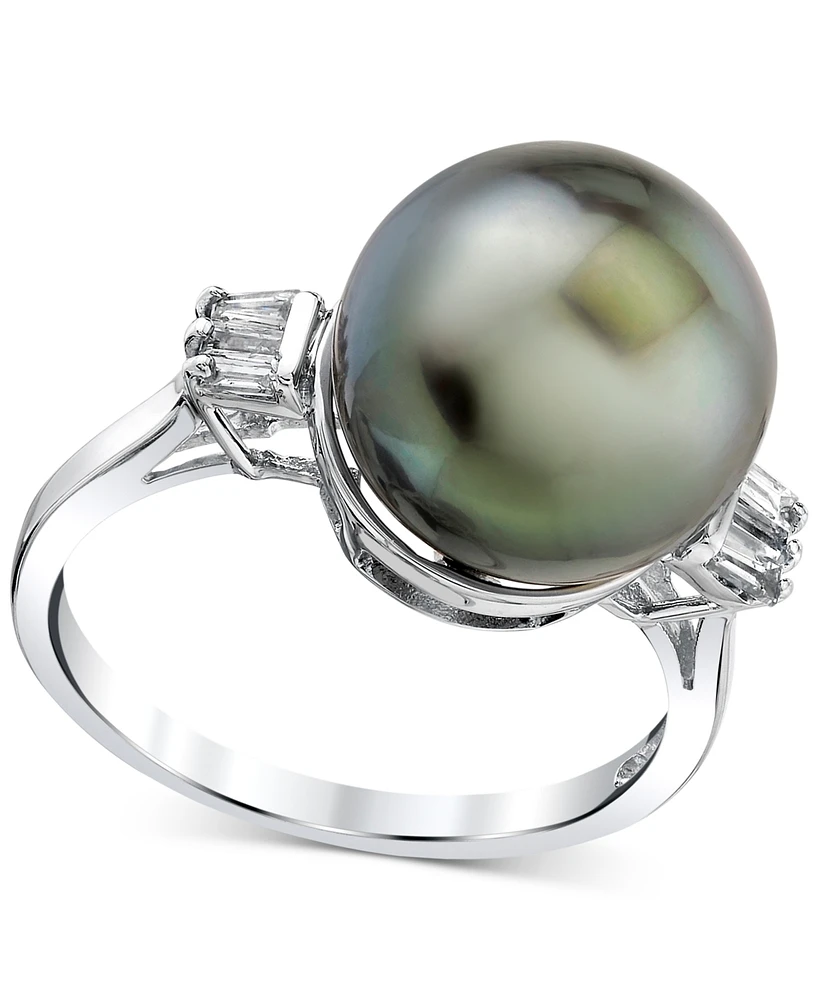 Cultured Tahitian Pearl (11mm) & Diamond (1/5 ct. t.w.) in 14k White Gold