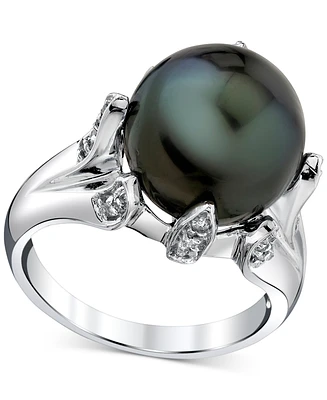 Cultured Tahitian Pearl (12mm) & Diamond (1/4 ct. t.w.) Statement Ring in 14k White Gold