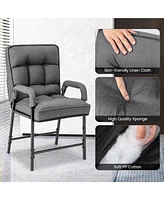 Sugift Linen Fabric Modern Accent Chair with Ottoman and Adjustable Backrest-Gray