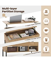 Sugift Living Room Central Table with Lifting Tabletop and Metal Legs-Natural