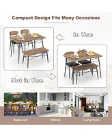 Sugift 4 Piece Dining Table Set with Bench and 2 Chairs-Brown