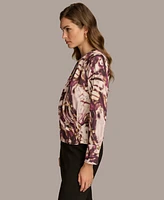 Donna Karan New York Women's Printed Faux-Wrap Satin Blouse