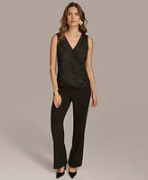 Donna Karan New York Women's Metallic Floral Faux-Wrap Sleeveless Blouse